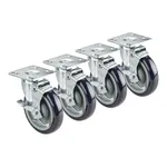Krowne 28-115S 4" Swivel Plate Caster Set with 3 1/2" x 3 1/2" Plates and Side Brakes