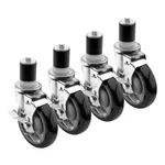 Krowne 28-125S 3" Worktable Swivel Stem Caster Set with 1 5/8" Stems and Side Brakes