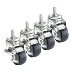 Krowne 28-164S 4" Swivel Stem Caster Set with M14 x 2.0 Metric Threading and Side Brakes