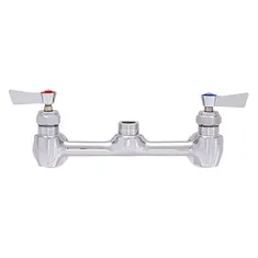 Fisher 61689 Wall Mounted 1/2" Stainless Steel Faucet Base with 8" Centers, Check Stems, Rigid Outlet, and Lever Handles