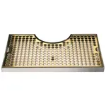 Micro Matic DP-1020DSSPVD 8" x 14" PVD Brass Surface Mount Drip Tray with 4" Column Cutout and Drain