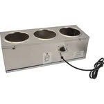 Server 92040 DI-3 TRIPLE CONE DIP WARMER, (3) 3 qt., low temperature warmer, designed for cone dipping, warms by natural convection, temperature settings marked as low to high, range from ambient to 150 F, accepts (3) stainless steel jars (94009) (not included) or man